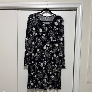 Old Navy Black and Cream Floral Long Sleeve Dress